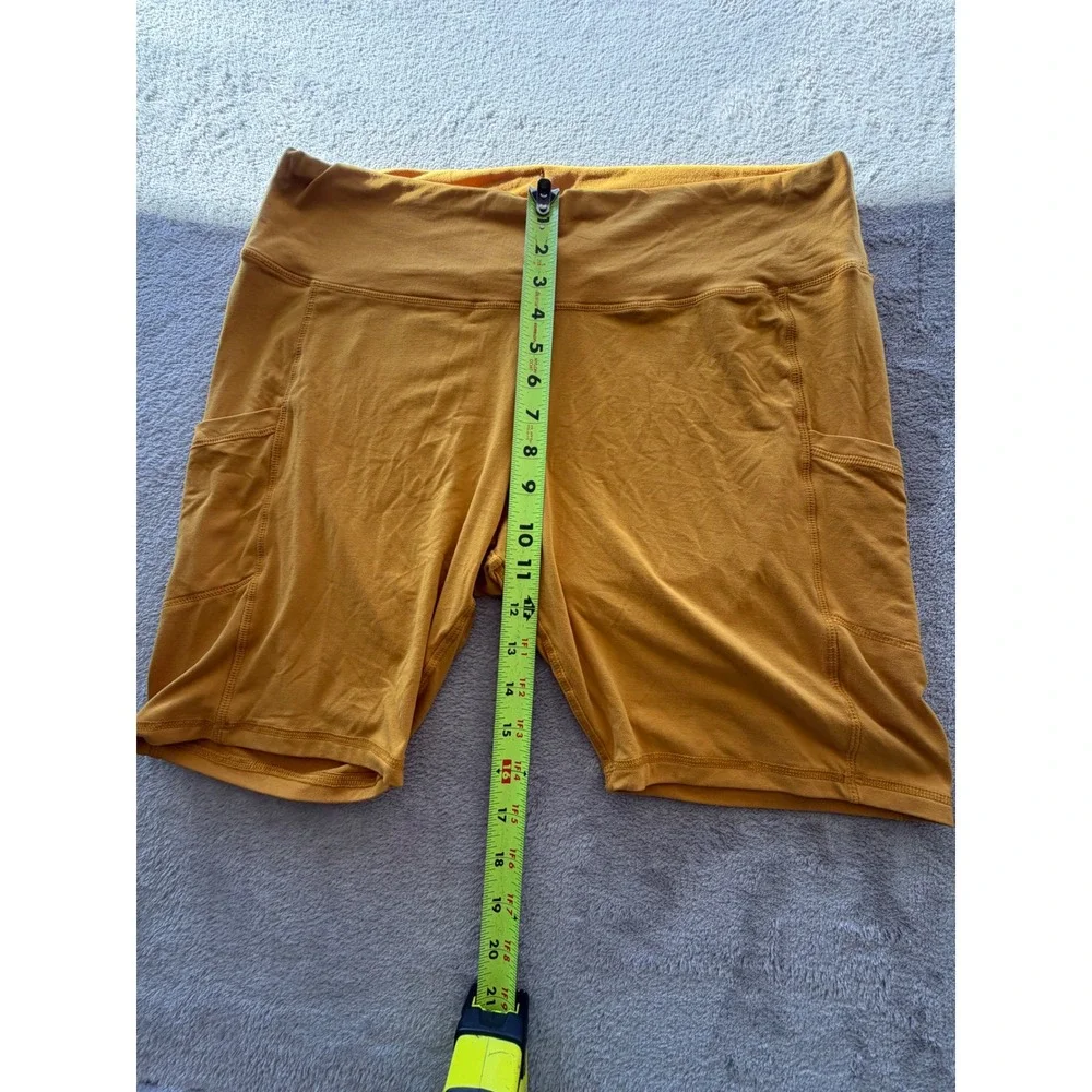 Feathers Biker Shorts Womens 1X Mustard Yellow High Rise Side Pockets